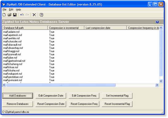 ZipMail /DB Extended Client - Editeur des listes de bases de données à compresser