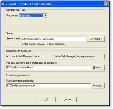 ZipMail /DB Extended Client - Tâches de compression